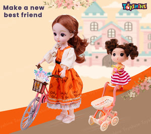 Toyshine Mimi & Mami Fun and Adventurous Doll Play Set with 2 Dolls , Cycle , Stroller and Dessert Toys Imaginative Role Playing for Kids Age 3+