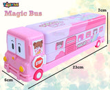 Toyshine Unicorn Magic Bus Printed School Bus Matal Pencil Box with Moving Tyres and Sharpner for Kids - Pink
