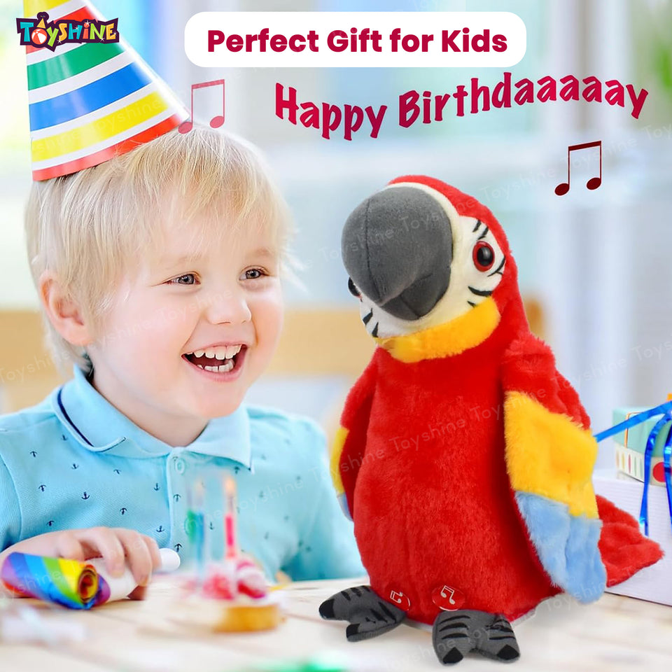 Toyshine Talking Macaw Parrot Repeat What You Say Stuffed Animal Plush Toy Electronic Record Animated Bird with Shaking Wings Feature Speaking Parrot Pet Toy for Kids Boys Girls