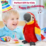 Toyshine Talking Macaw Parrot Repeat What You Say Stuffed Animal Plush Toy Electronic Record Animated Bird with Shaking Wings Feature Speaking Parrot Pet Toy for Kids Boys Girls