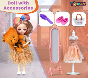 Toyshine MIiskha Beauty Doll with Teddy Plus Dress up Fashion Accessory Pretend Play Gift for Girls Kids Role Play Toy for Age 3+