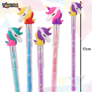 Toyshine Pack of 12 Unicorn Fairy Colorful Pencils for Girls with Rubber Unicorn Tops, Multi-color, Party Favor, Bitthday Return Gifts