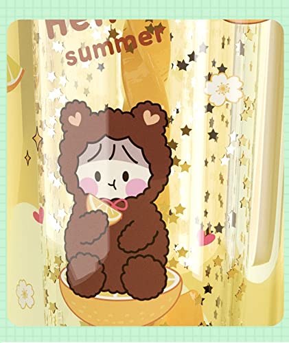 Toyshine Glitter Water Bottle Tumbler Sipper Cup, Freefalling Design, Reuseable Plastic Cup with Lid and Straw - 400 ML - Yellow (TS-2022)
