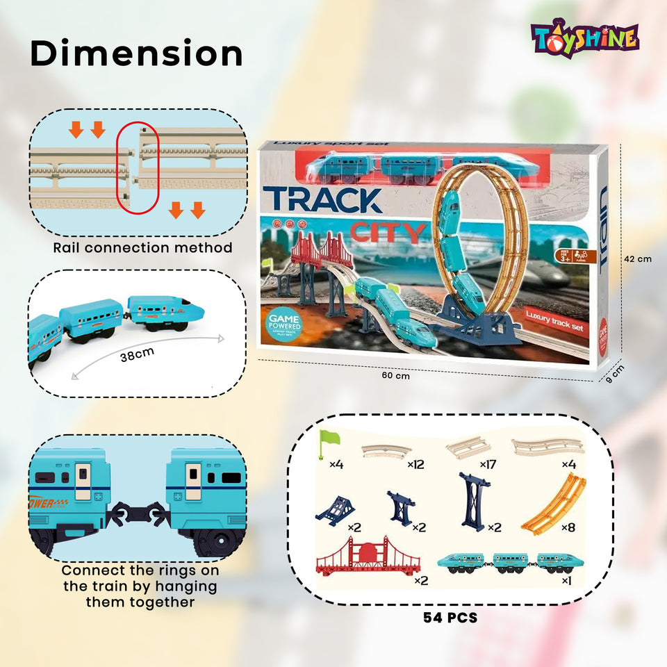 Toyshine Big Size Luxury Track City Playset Battery Operated Train Set with Tracks Colorful Tracks 69 Pc Set for Intellectual Development of Kids Boys Girls 3+