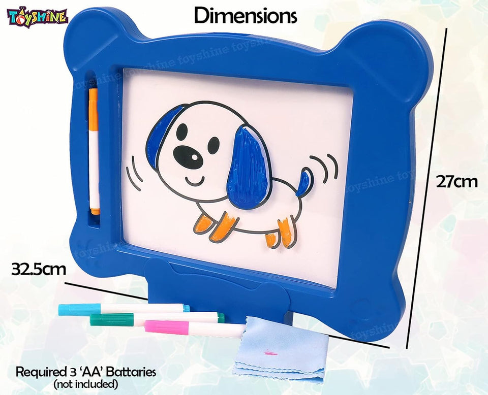 Toyshine Big Magic Pad Light Up LED Drawing Tablet with Stencils, 4 Neon Pens, Dry Eraser, Glow Boost Card - Blue