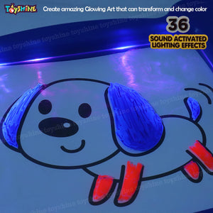 Toyshine Big Magic Pad Light Up LED Drawing Tablet with Stencils, 4 Neon Pens, Dry Eraser, Glow Boost Card - Blue