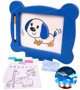 Toyshine Big Magic Pad Light Up LED Drawing Tablet with Stencils, 4 Neon Pens, Dry Eraser, Glow Boost Card - Blue