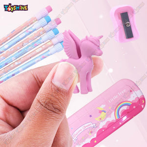 Toyshine Pack of 9 Unicorn Stationary Set 1 Pencil Boxes, 1 Erasers, 6 Pencils, 1 Sharpner, Birthday Party Return Gift Party Favor for Kids