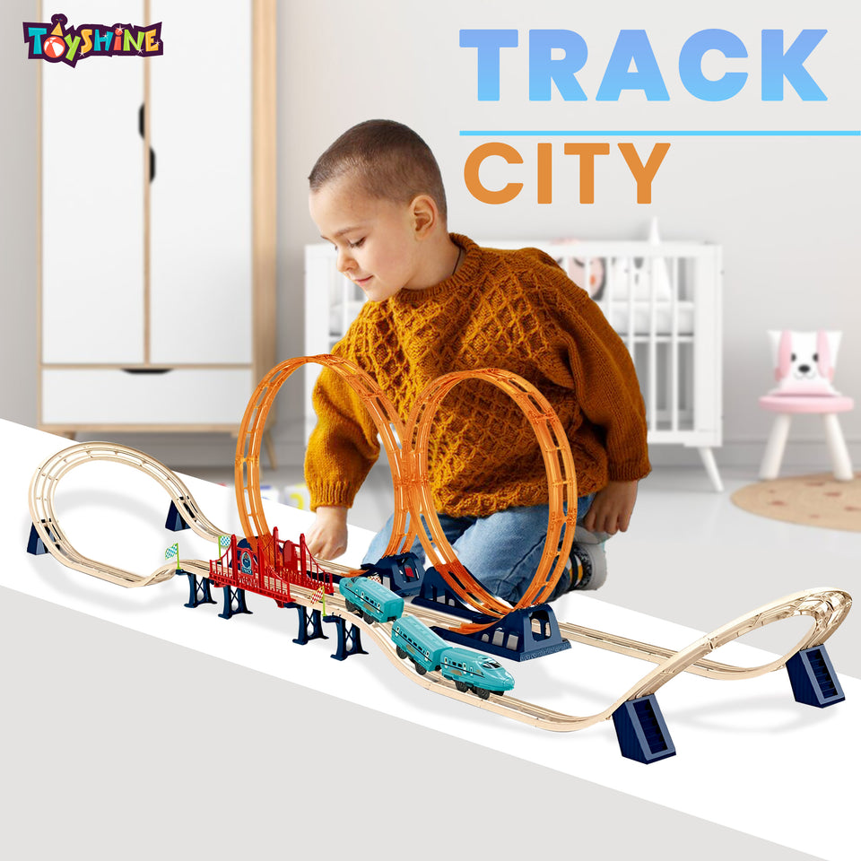 Toyshine Big Size Luxury Track City Playset Battery Operated Train Set with Tracks Colorful Tracks 69 Pc Set for Intellectual Development of Kids Boys Girls 3+