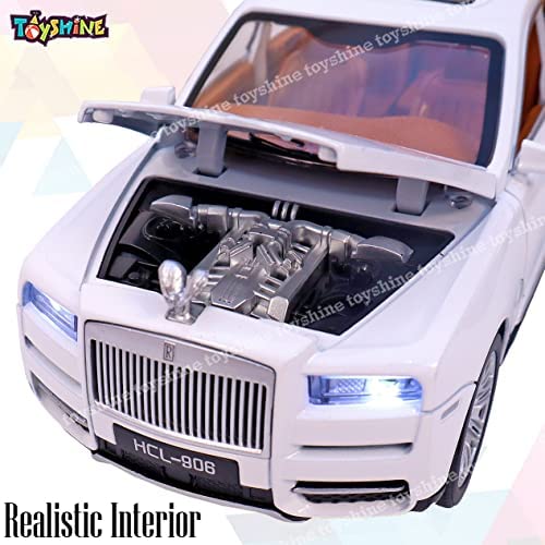 Toyshine 1:22 Rolls Die Cast Scale Model Display Car with Opening Doors Music and Lights | Made of Metal Toy Vehicle for Kids, Adults, Collectors - White B