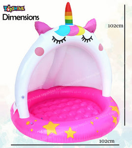 Toyshine Unicorn Baby Pool Tub Swimming Pool with Canopy Play Centre Toy for Kids - 40 x 40 Inches