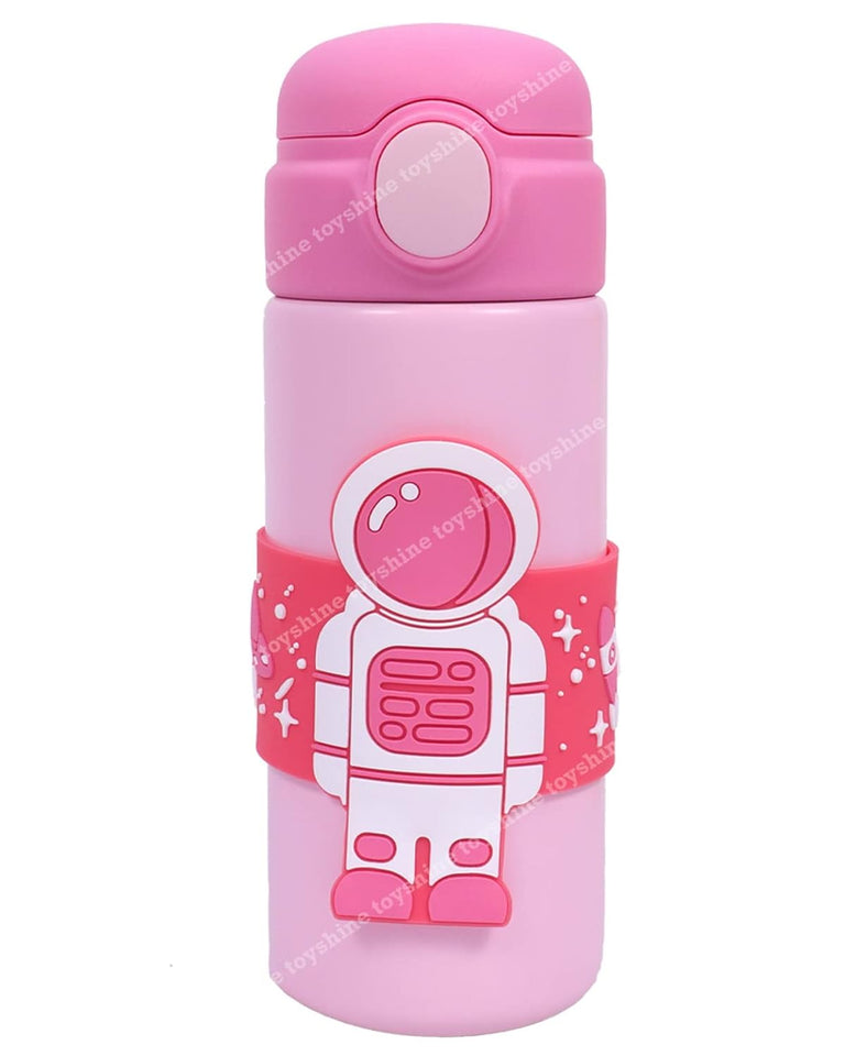 Toyshine Astronaut Edition Insulated SUS 304 Kids Water Bottle Spill Proof Straw Valve, Pop Button, BPA Free Water Bottle for Kids School, Soft Grip Children's Drinkware - 500 ML - Pink