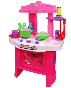 Toyshine Big Size Kitchen Set Toy with Music and Lights, Playing Accessories, Pink 008-26