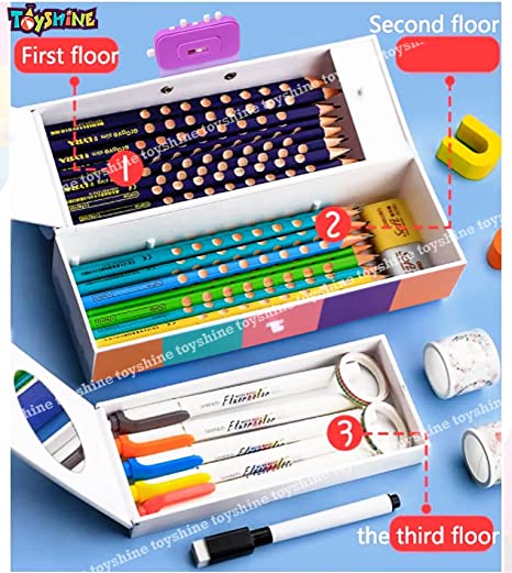 Toyshine Pencil Box with Code Lock Pen Case Large Capacity Multi-Layer Multi-Function Storage Bag Secret Compartment Pencil Box - Multi