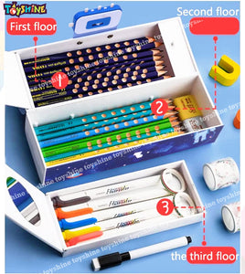 Toyshine Pencil Box with Code Lock Pen Case Large Capacity Multi-Layer Multi-Function Storage Bag Secret Compartment Pencil Box - Space Blue