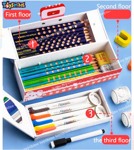 Toyshine Pencil Box with Code Lock Pen Case Large Capacity Multi-Layer Multi-Function Storage Bag Secret Compartment Pencil Box - Red