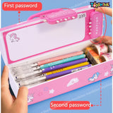 Toyshine Pencil Box with Code Lock Pen Case Large Capacity Multi-Layer Multi-Function Storage Bag Secret Compartment Pencil Box - Unicorn Pink