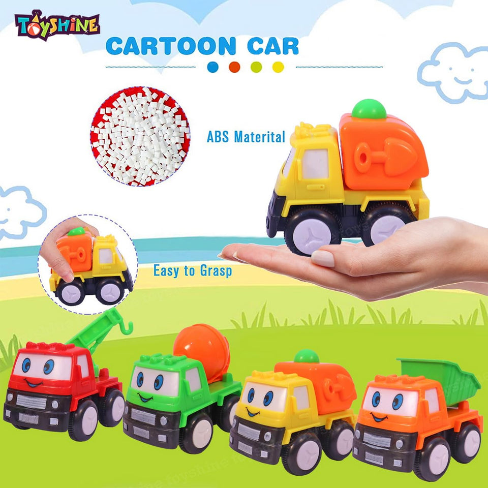 Toyshine Pack of 4 Toy Construction Cars Push and Go Play Set Friction Powered Vehicles for Babies Toddlers Kids Boys Girls Age 3+ Years Old