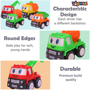 Toyshine Pack of 4 Toy Construction Cars Push and Go Play Set Friction Powered Vehicles for Babies Toddlers Kids Boys Girls Age 3+ Years Old