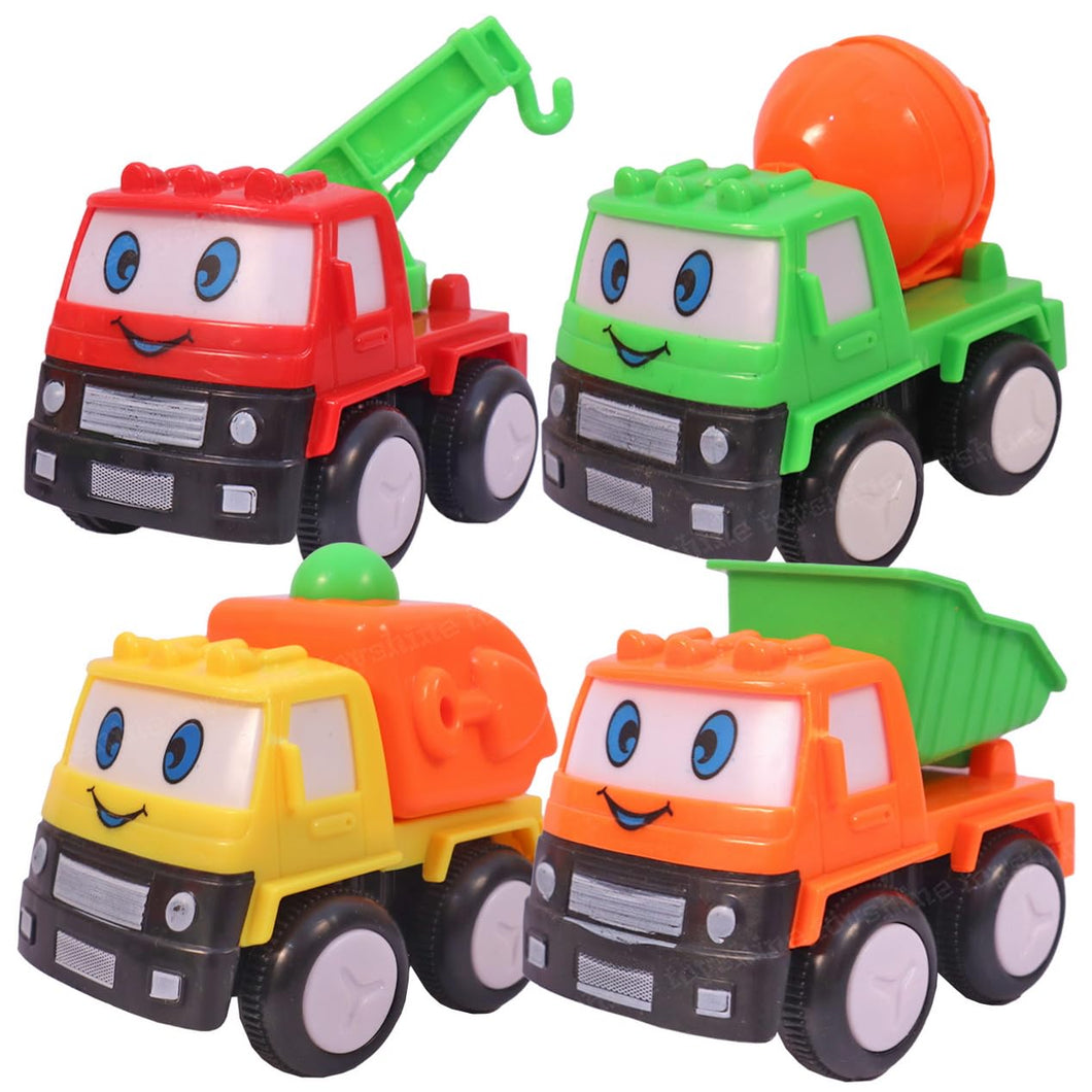 Toyshine Pack of 4 Toy Construction Cars Push and Go Play Set Friction Powered Vehicles for Babies Toddlers Kids Boys Girls Age 3+ Years Old