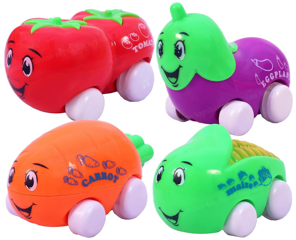 Toyshine Pack of 4 Vegetables Easy-Grip Cuties Vehicles Push and Go Play Set Friction Powered Vehicles for Babies Toddlers Kids Boys Girls 3+ Years Old