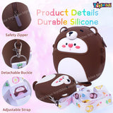 Toyshine Soft Touch Girls Mini Hanging Cute Children Side Bags with Strap, Comb and Compact Mirror for 4~8 Years Baby Gitl Boy Birthday Gift Present - Bear Light Brown