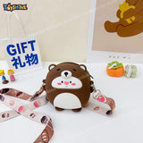 Toyshine Soft Touch Girls Mini Hanging Cute Children Side Bags with Strap, Comb and Compact Mirror for 4~8 Years Baby Gitl Boy Birthday Gift Present - Bear Light Brown