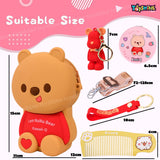 Toyshine Soft Touch Girls Mini Hanging Cute Children Side Bags with Strap, Keyring, Comb, Hair Accessories and Compact Mirror for 4~8 Years Baby Girl Boy Birthday Gift Present - Bear Red