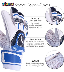 Toyshine Series Soccer Gloves,Strong Grip Shockproof Non-Slip Goalkeeper Gloves for Youth, Adult - (Size 10) White Blue SSTP