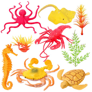 Toyshine Pack of 11 (6 Animals, 5 Trees) Sea World Animals Toy Figure Playing Set for Kids