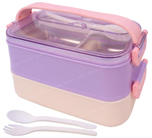 Spanker Classy Case Double Decker Lunch Box Thermal Stainless Steel Insulation Box Tableware Set Portable Tiffin Box for Kid Adult Student Children Keep Food - 1400 ML - Purple
