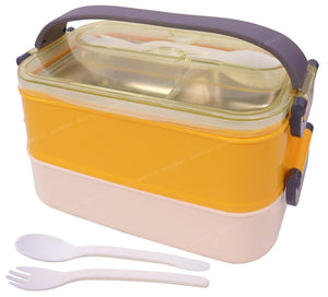Spanker Classy Case Double Decker Lunch Box Thermal Stainless Steel Insulation Box for Kids and Adults- 1400 ML - Yellow