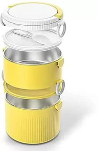 Spanker 1500 ML Dual Compartment Stainless Steel SUS 304 Tiffin Lunch Box for Kids Adults, Leak-Proof Lunch Box, Food-Safe Materials, Removable Steel Containers - Yellow