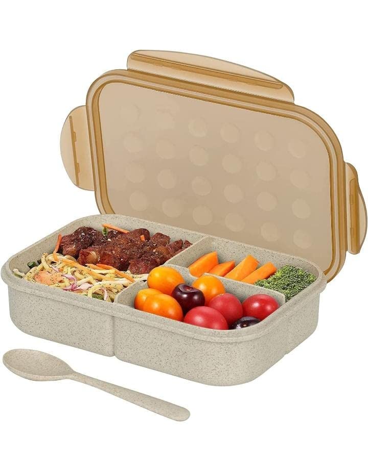 Toyshine Wheat Straw Fibre Made Box for Kids and Adults, 4 Compartments Sealed and Leak-proof Lunch Box, Keep Foods Separated Food Storage Container, Food-Safe Materials