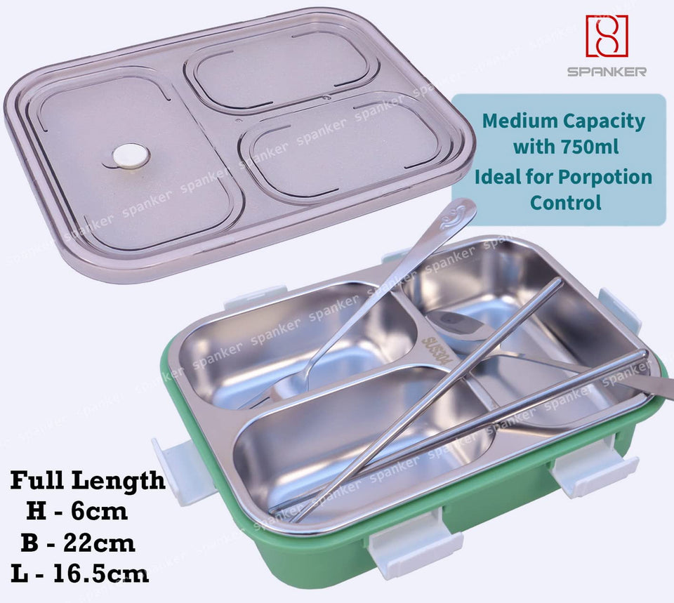 Spanker Magna Lunch Box Thermal Stainless Steel Insulation Box Tableware Set Portable Lunch Containers for Kid Adult Student Children Keep Food - 750 ML - Green