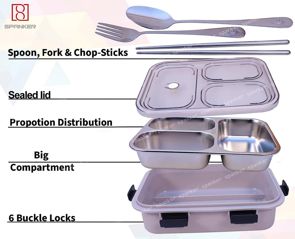 Spanker Magna Lunch Box Thermal Stainless Steel Insulation Box Tableware Set Portable Lunch Containers for Kid Adult Student Children Keep Food - 750 ML - Grey