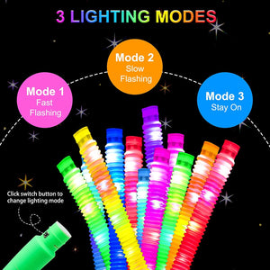 Toyshine LED Flashing Pop Tube Fidget 6 Pcs Toy Fun Pull and Pop Tubes Sensory Tubes for Kids Adults Stretch and Bend ADHD Autism Anxiety Stress Relief Toys Great Gift Party Prizes