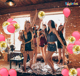 Toyshine 61 Pcs Balloon Party Decoration Combo | 25 White Metallic, 25 Pink Metallic, 10 Confetti Balloons, 1 Tape for Birthday Anniversary Theme Party