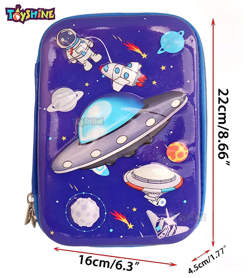 Toyshine Space Theme Hardtop Pencil Case with Compartments - Kids Large Capacity School Supply Organizer Students Stationery Box - Girls Boys Pen Pouch, Dark Blue