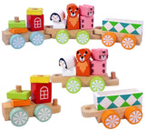 Toyshine Wooden Geometric Animal Block Train, Shape and Color Recognition Stacking Set Toys, Multi Color