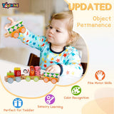 Toyshine Wooden Geometric Animal Block Train, Shape and Color Recognition Stacking Set Toys, Multi Color