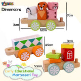 Toyshine Wooden Geometric Animal Block Train, Shape and Color Recognition Stacking Set Toys, Multi Color