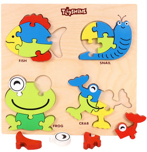 Toyshine 4 in 1 Wooden Pick and Fix Animal Puzzle Toy, Wooden Puzzle with Thick Wooden Slab - Sea Animals