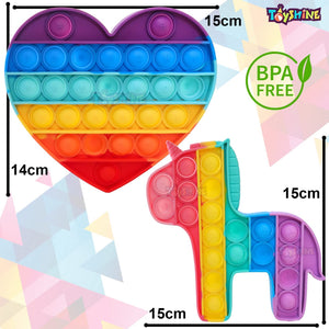 Toyshine Pack of 2- Unicorn and Heart Heavy Pop it - Fidget Popping Sounds Toy, BPA Free Silicone, Push Bubbles Toy for Autism Stress Reliever, Sensory Toy Pop It Toy
