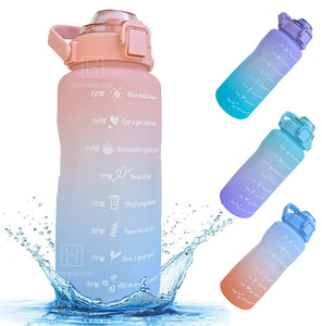 Spanker Spirit Motivational Water Bottle Gallon (For Girls) with Time Marker Large Capacity 2000ML, Leakproof BPA Free Fitness Sports Water Bottle ,(Peach-Blue) SSTP