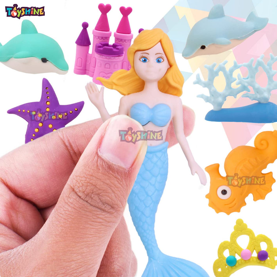 Toyshine Pack of 13 Mermaid Princess Castle Colorful Erasers for Children Party Favors, School Supplies