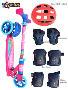 Toyshine Rodeo Runner Scooter for Kids with Protective Gears, Anti Slip ABS Base and Aluminium Structure Ride-on, Height Adjustable, 3 Wheel Rider for Boys and Girls Ages 3+, Pink