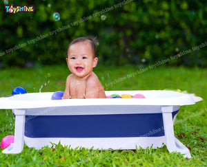 Toyshine Folding Baby Bathtub from Newborn to Toddler Portable Travel Bathtub Multifunctional Bathtub with Antiskid Infant Shower Basin with Drain Hole- Blue