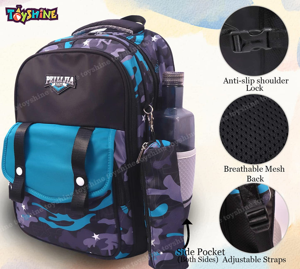 Toyshine Camouflage High School College Backpacks for Teen Girls Boys Lightweight Bag-Blue