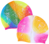 Toyshine Bathing Caps Non-Slip for Long Hair Silicone Swimming Caps for Women, Spray Design Pink Multi - Rainbow Multi ( Pack of 2) SSTP